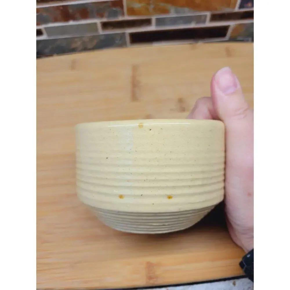 Vintage Zanesville Stoneware Ribbed Pottery Bowl Planter Cream Homespun MCM